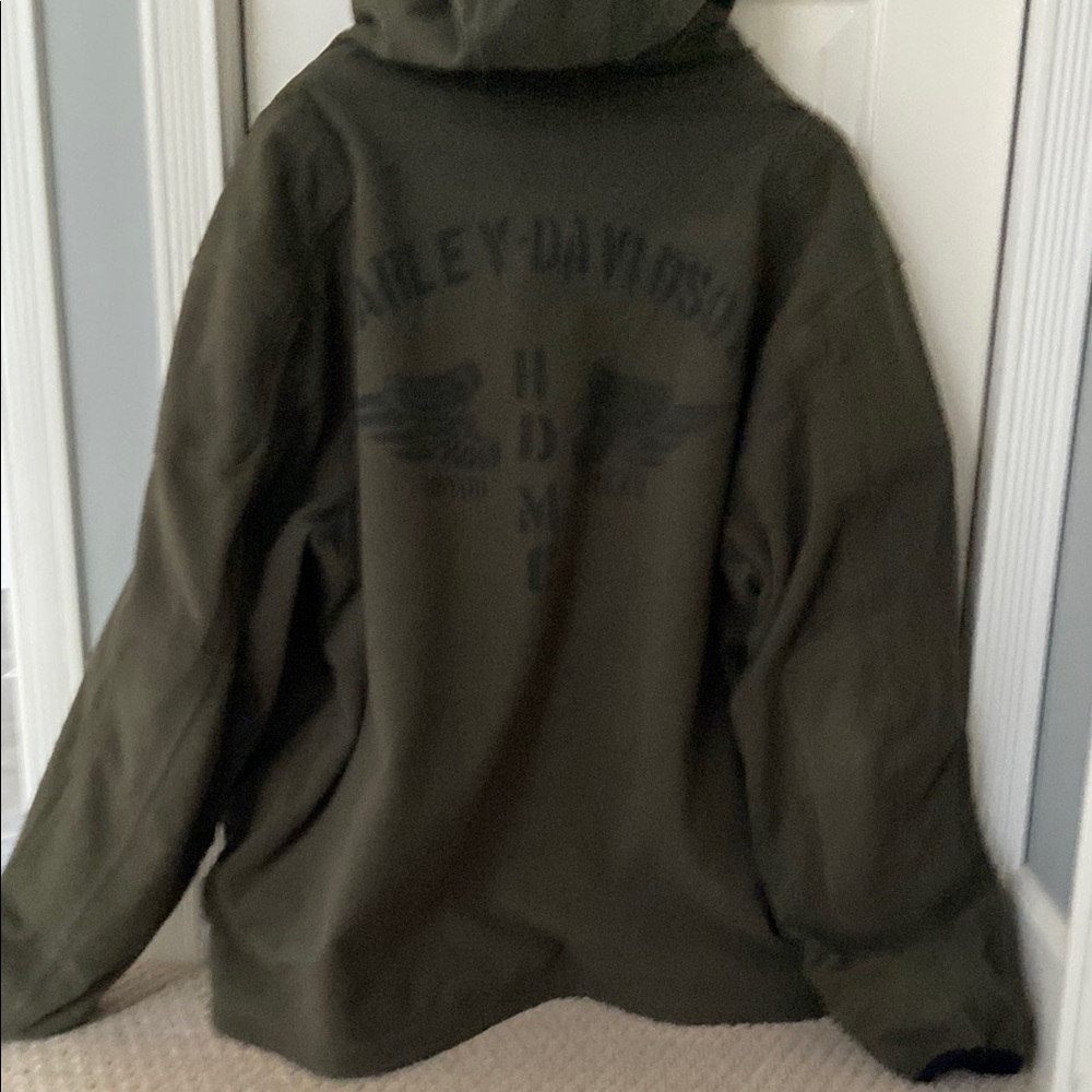 Harley-Davidson Green Military Field Jacket with Stand-Up Collar - Picture 2 of 4